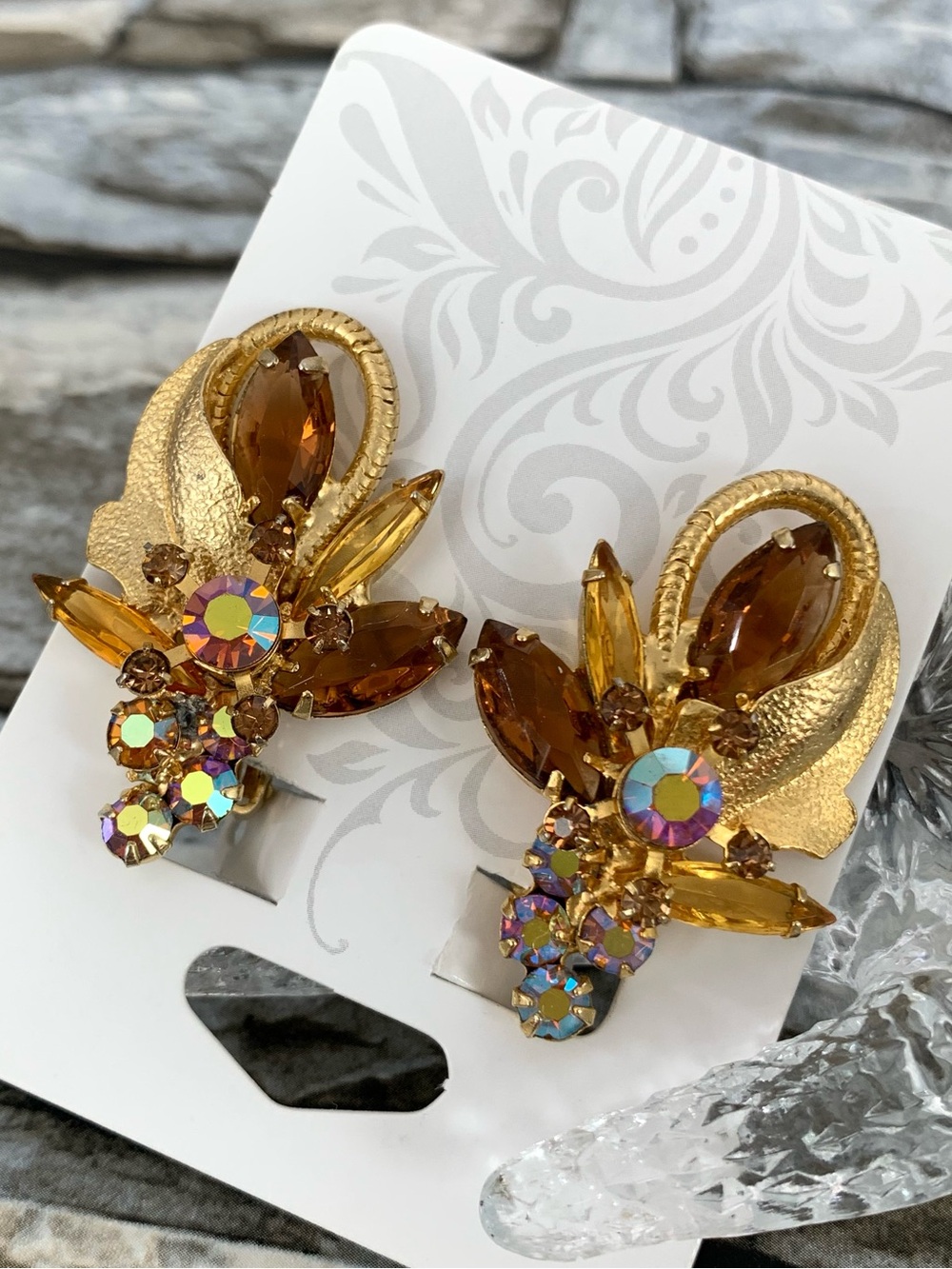 Vintage Juliana DeLizza Elster D&E Leaf Florette Wire Ear Climber Clip Earrings - Picture 3 of 8